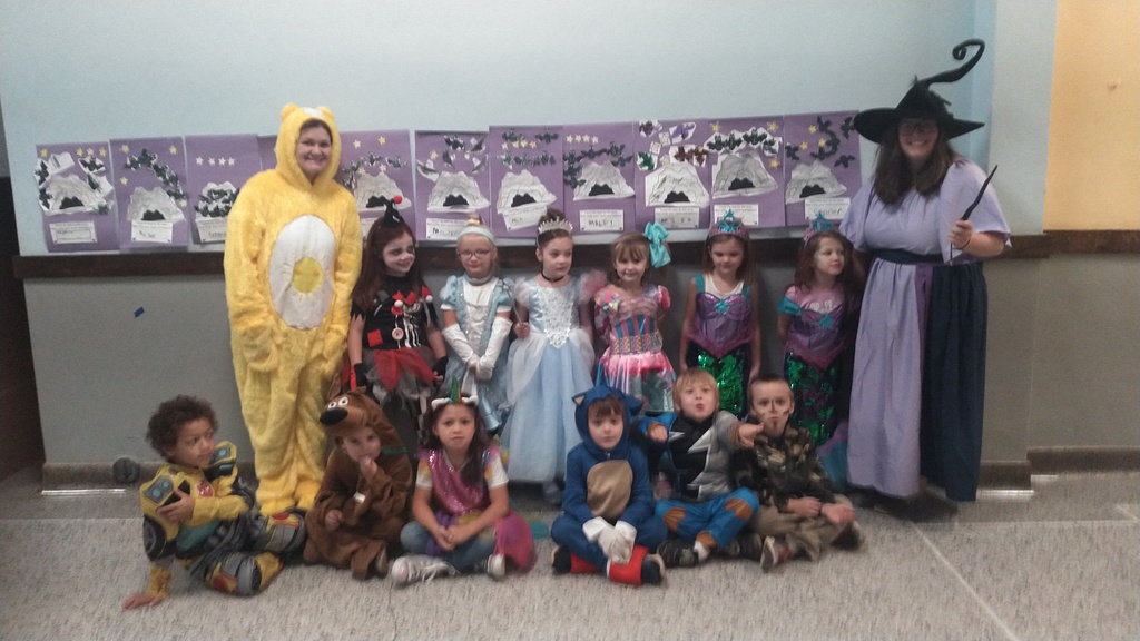 Kindergarten students dressed in Halloween costumes