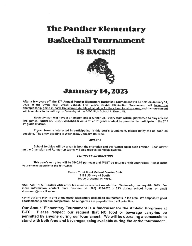 Flyer advertising elementary basketball tournament