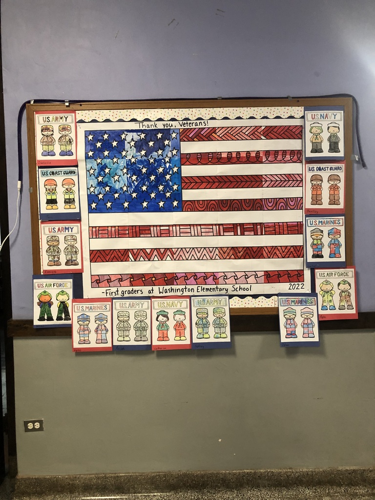 Image of American Flag along with drawings of service members