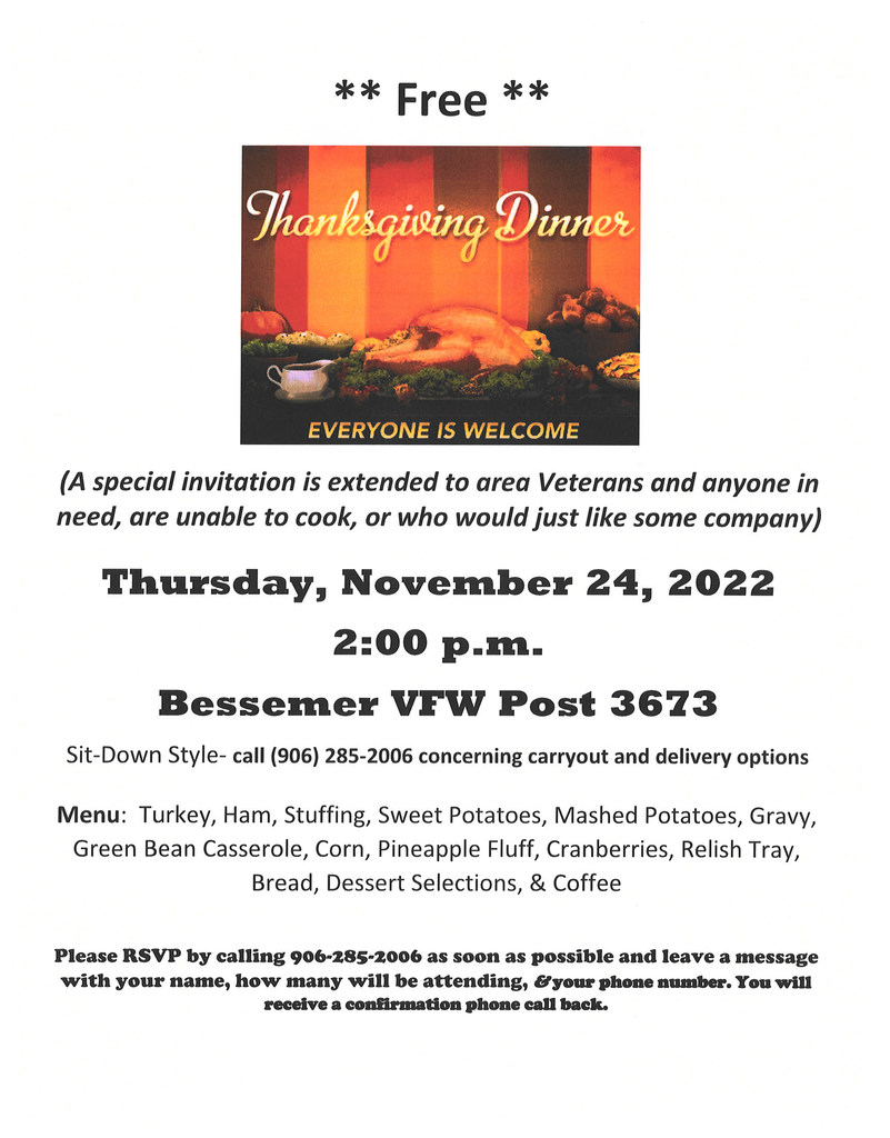 flyer regarding free Thanksgiving dinner
