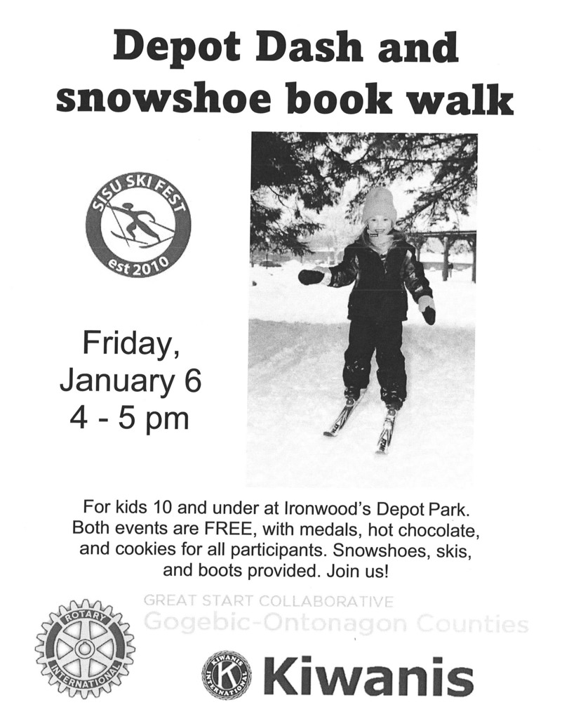 flyer regarding kids snowshoe book walk