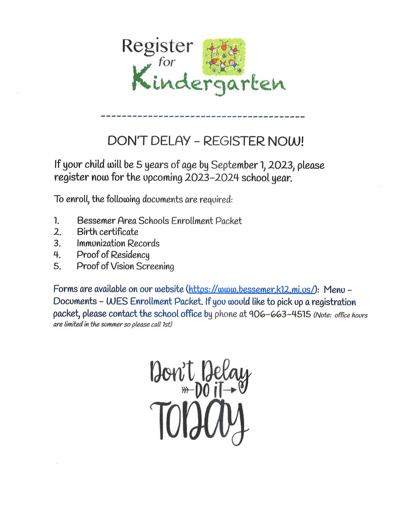 Flyer regarding Kindergarten registration